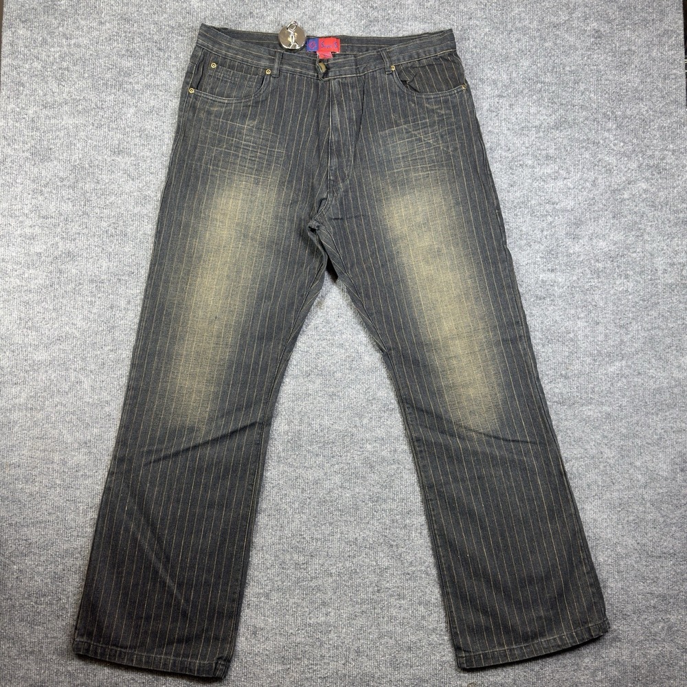 Vtg Deadstock Y2K Super S Jeans Mens Fits 36x33 in Hickory Pinstripe Whiskered
